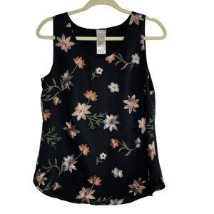 Chicos Embroidered Floral  Tank Blouse Sleeveless  Size 0 XS S Black